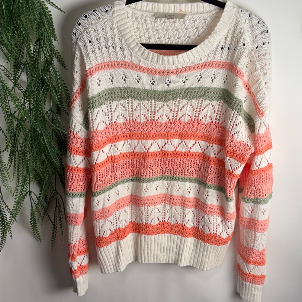 LOFT Textured Knit Sweater in Cream